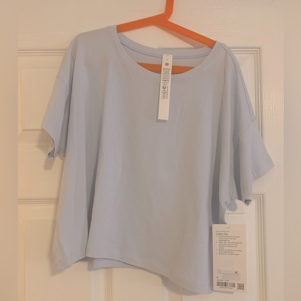 NWT Lululemon Athletica Women’s Cates Tee Light Blue cropped T-shirt